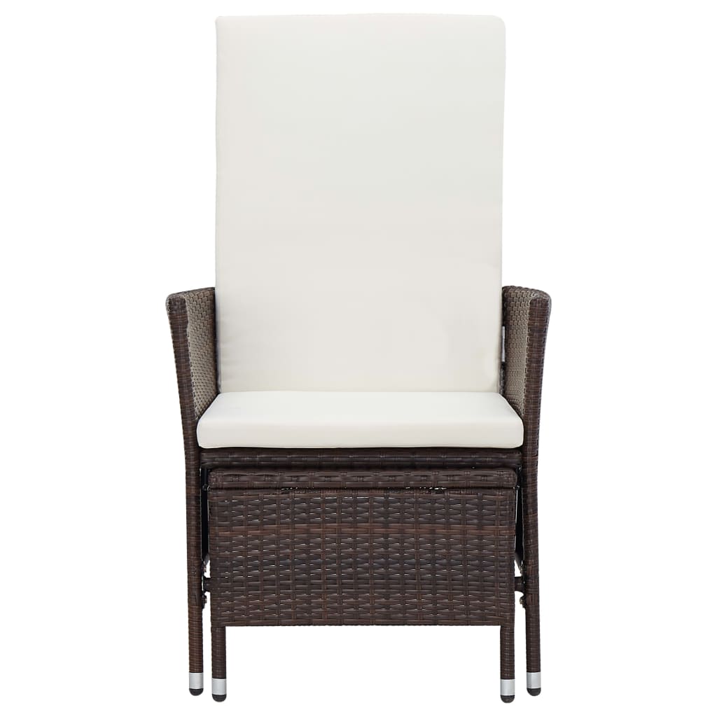Sedia da Giardino Reclinabile con Cuscino in Polyrattan Marrone