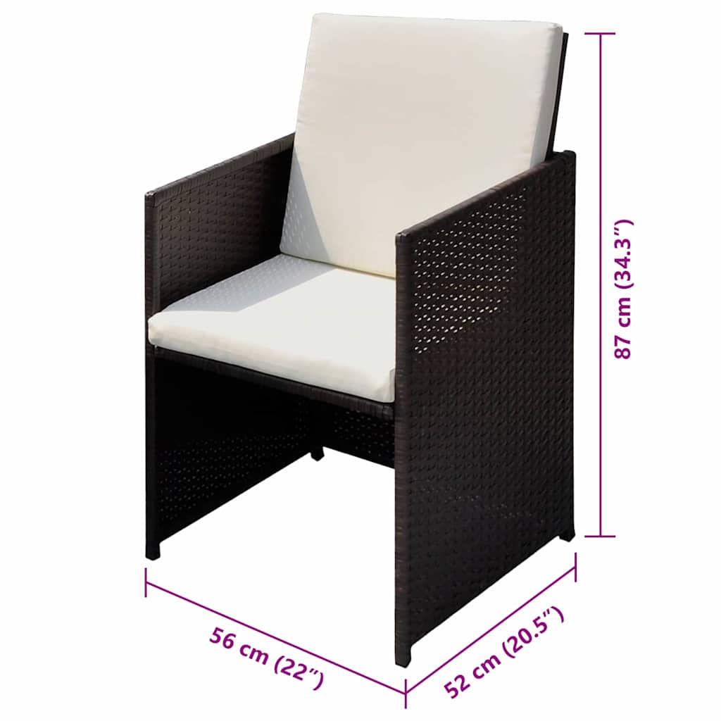 Sedie da giardino 3 pcs Marrone 56 x 52 x 87 cm Poly Rattan