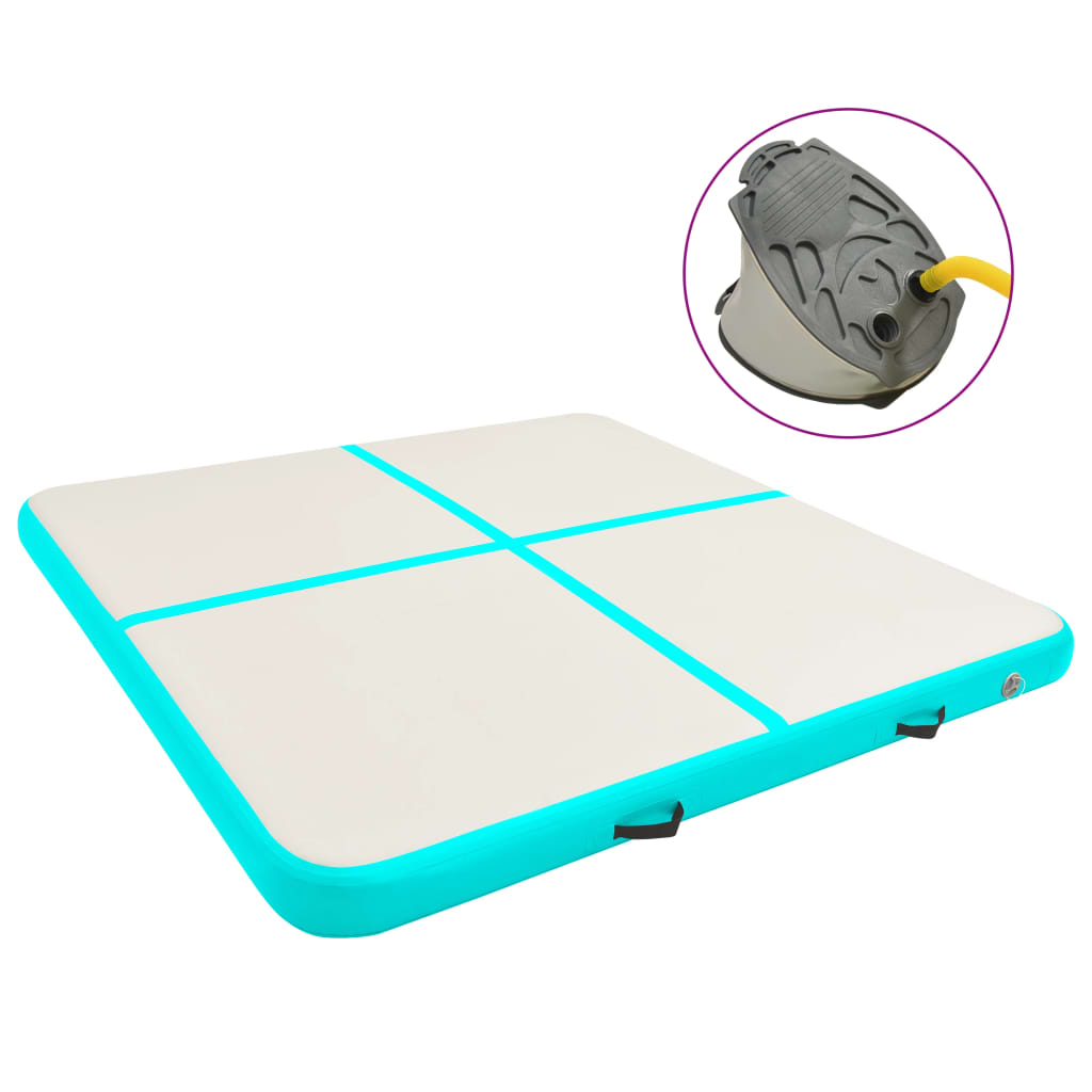 Tappetino Ginnastica Gonfiabile e Pompa 200x200x10 cm PVC Verde