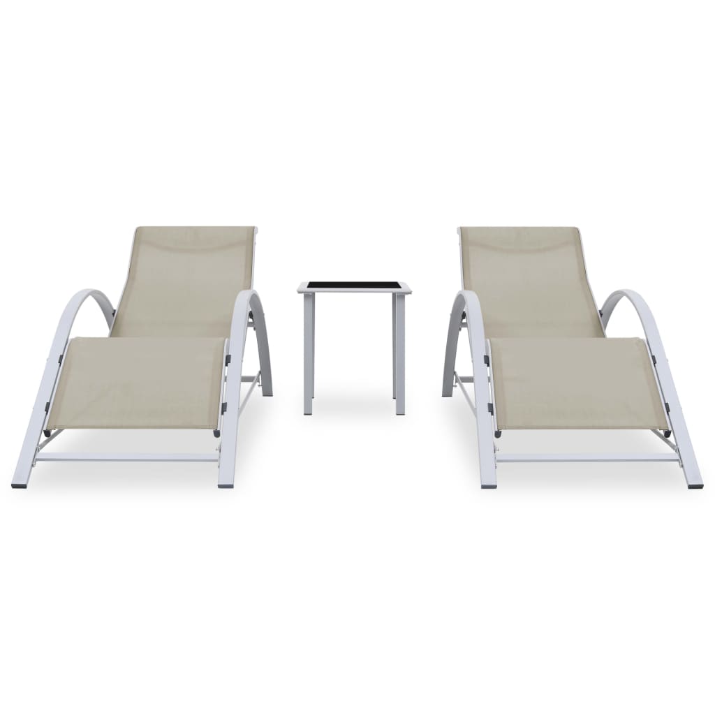 Lettini Prendisole con Tavolino 2 pz in Alluminio Crema
