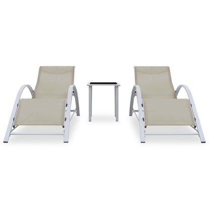 Lettini Prendisole con Tavolino 2 pz in Alluminio Crema