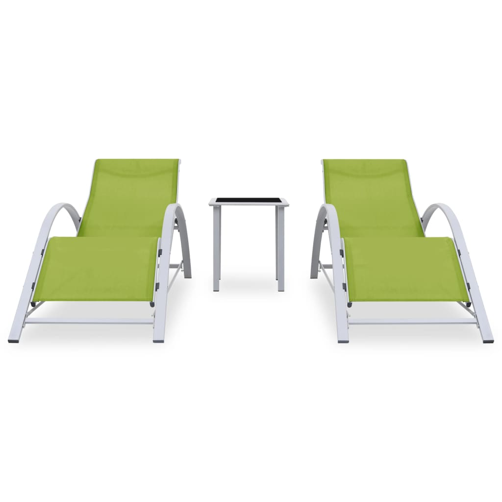 Lettini Prendisole con Tavolino 2 pz in Alluminio Verde