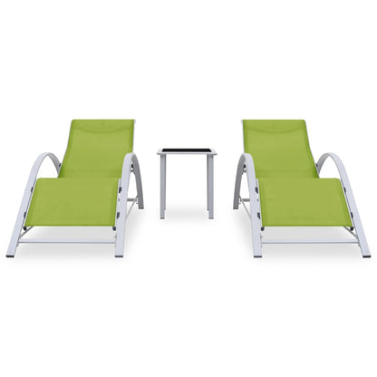 Lettini Prendisole con Tavolino 2 pz in Alluminio Verde