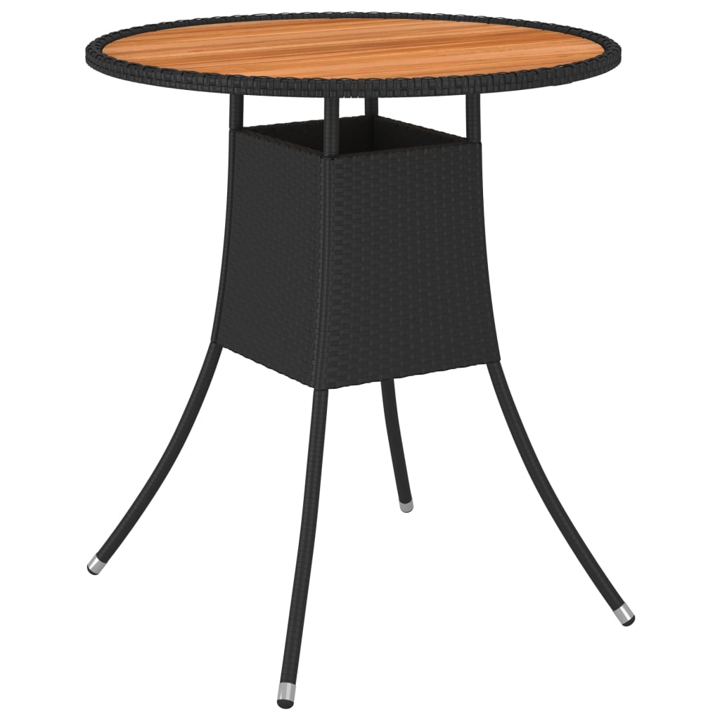 Tavolo da Giardino Nero ÃƒËœ 70 cm Polyrattan e Massello d'Acacia