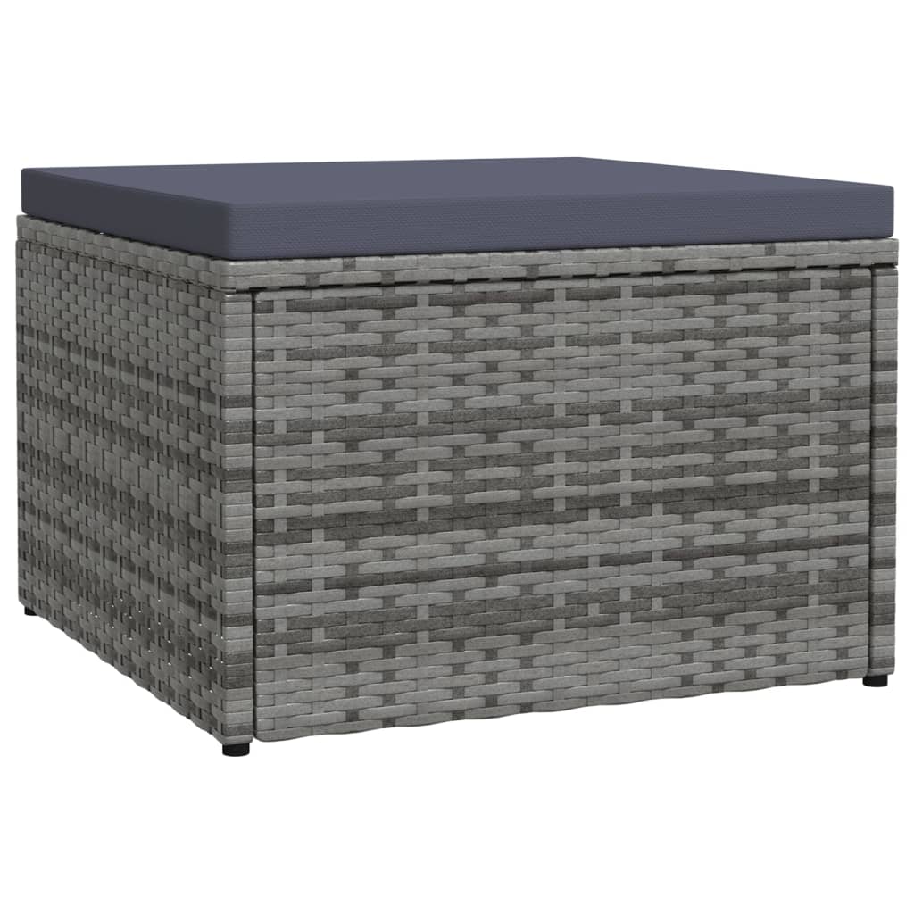 Poggiapiedi da Giardino con Cuscini Grigio in Polyrattan