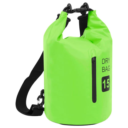 Borsa Impermeabile con Cerniera Verde 15 L in PVC