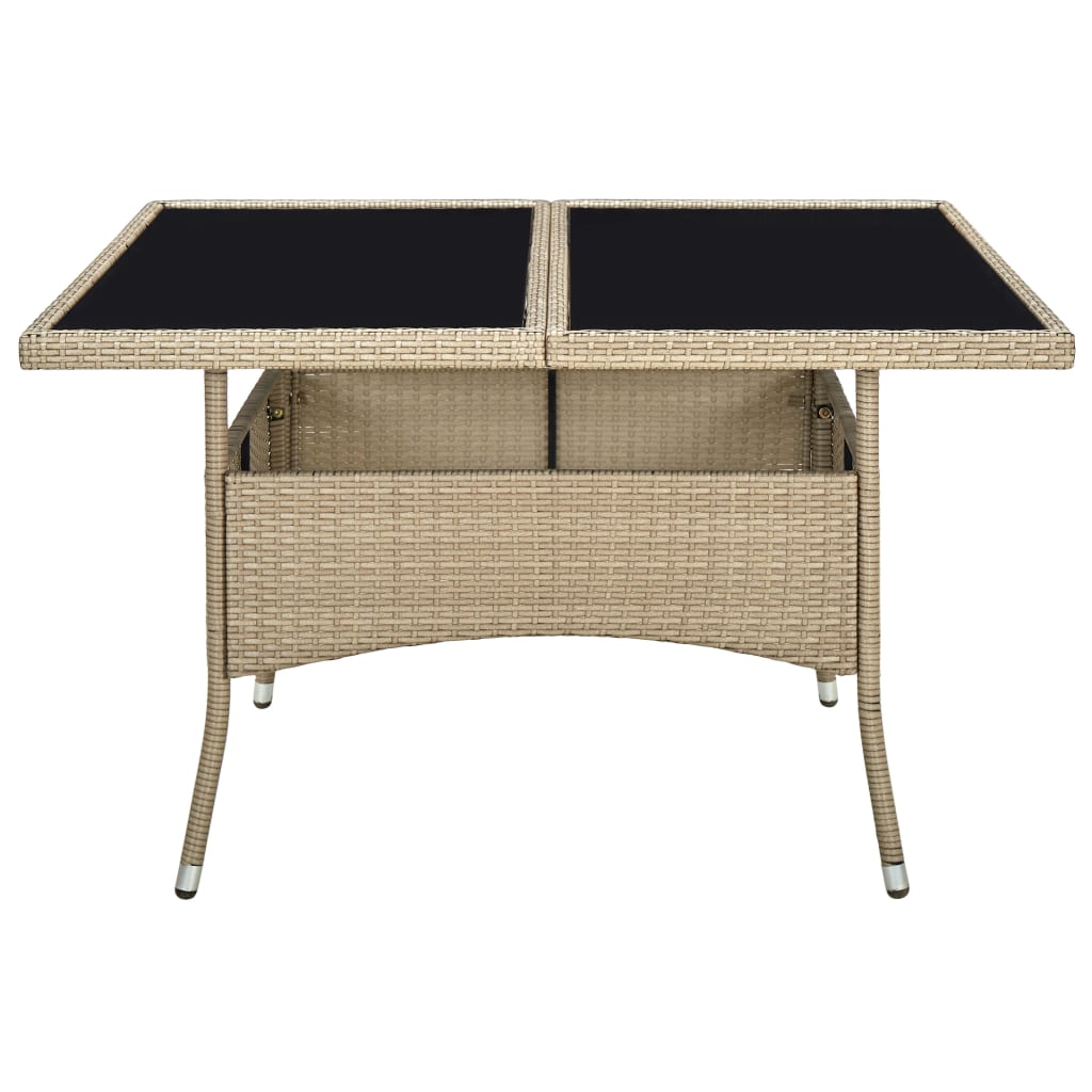 Tavolo da Pranzo da Giardino Beige in Polyrattan e Vetro