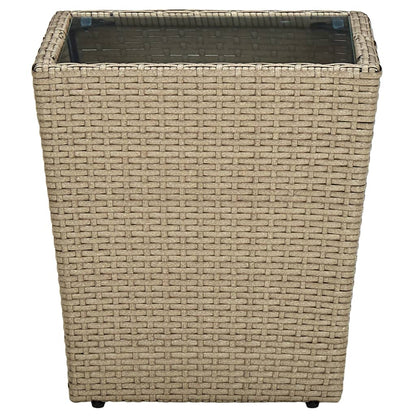 Tavolino Beige 41,5x41,5x44 cm in Polyrattan e Vetro Temperato