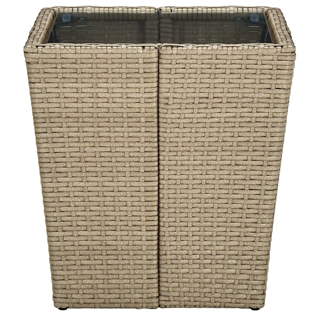 Tavolino Beige 41,5x41,5x44 cm in Polyrattan e Vetro Temperato