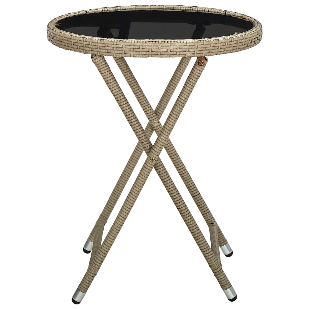 Tavolino Beige 60 cm in Polyrattan e Vetro Temperato