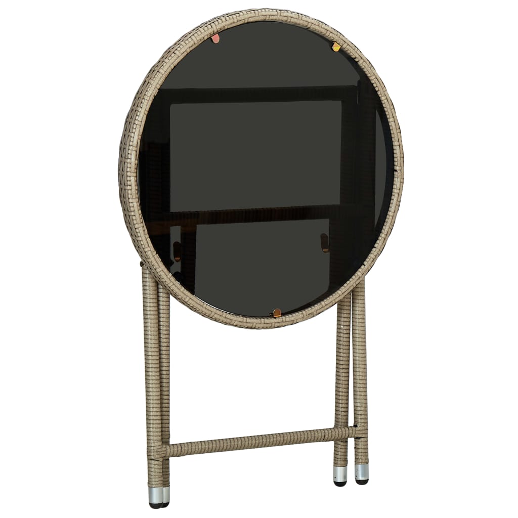 Tavolino Beige 60 cm in Polyrattan e Vetro Temperato