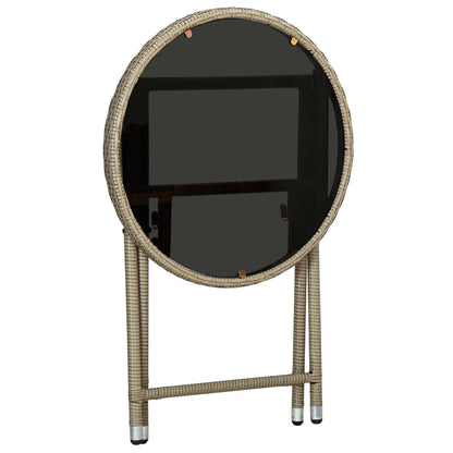 Tavolino Beige 60 cm in Polyrattan e Vetro Temperato