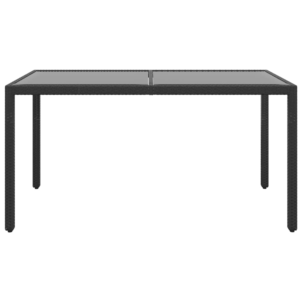 Tavolo Giardino 150x90x75 cm Vetro Temperato e Polyrattan Nero