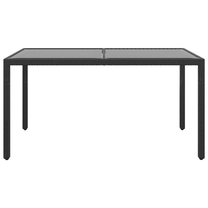Tavolo Giardino 150x90x75 cm Vetro Temperato e Polyrattan Nero