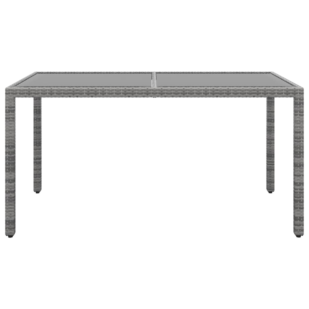 Tavolo Giardino 150x90x75cm Vetro Temperato e Polyrattan Grigio