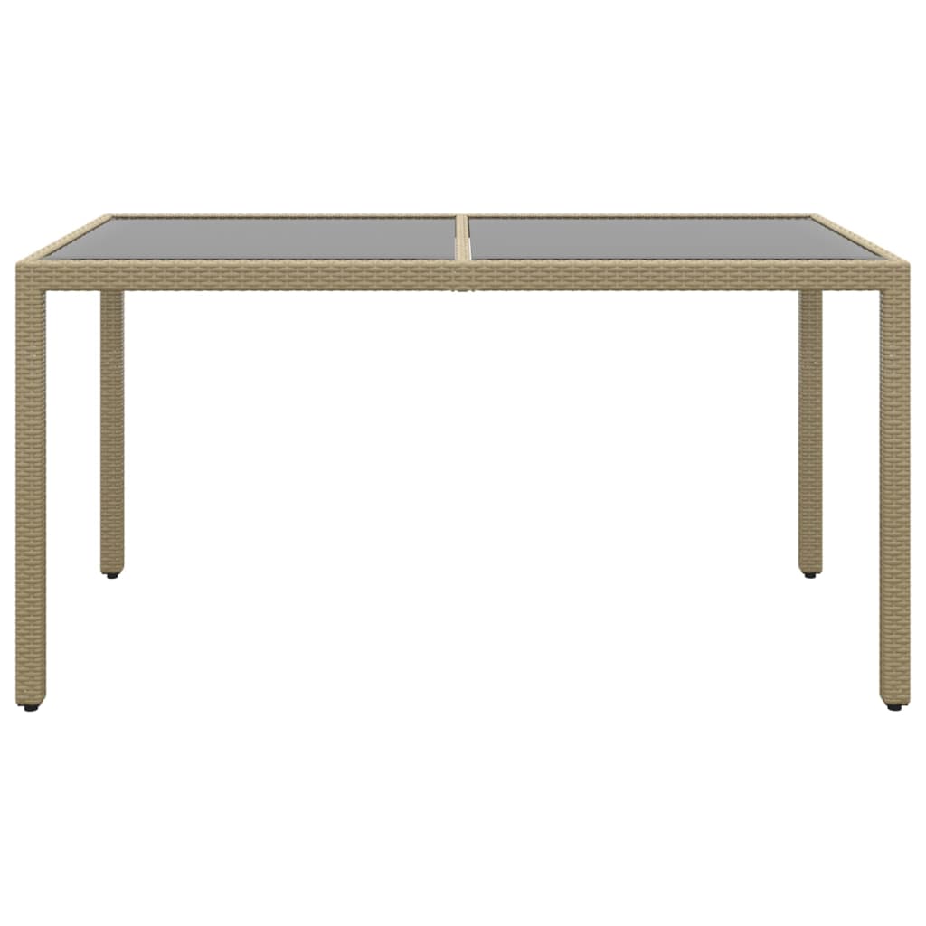 Tavolo Giardino 150x90x75cm Vetro Temperato Polyrattan Beige