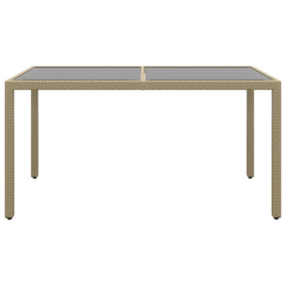 Tavolo Giardino 150x90x75cm Vetro Temperato Polyrattan Beige