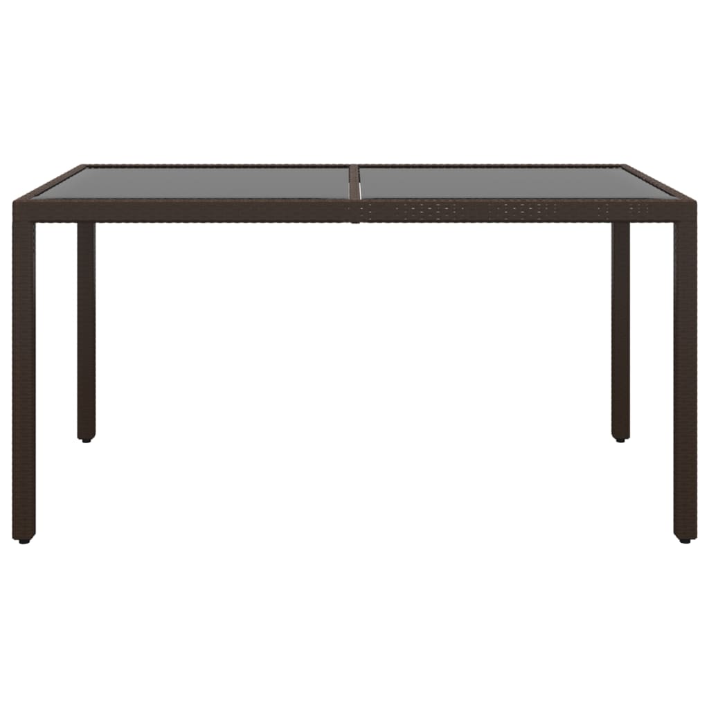 Tavolo Giardino 150x90x75cm Vetro Temperato Polyrattan Marrone