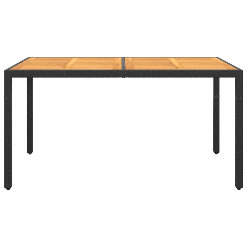 Tavolo Giardino 150x90x75cm Massello d'Acacia e Polyrattan Nero