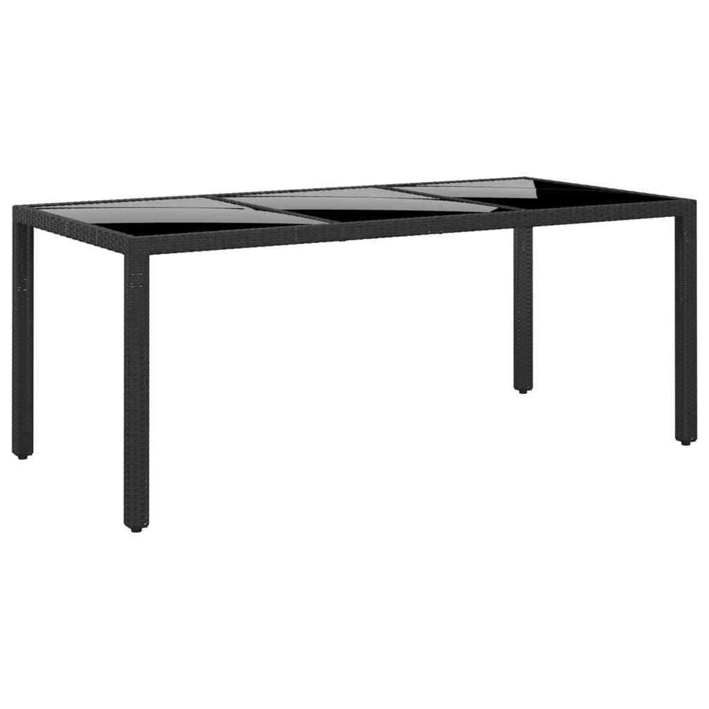 Tavolo Giardino 190x90x75 cm Vetro Temperato e Polyrattan Nero