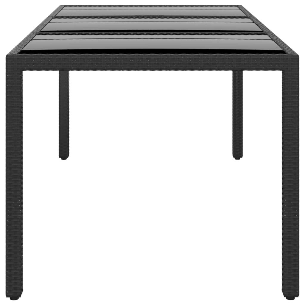 Tavolo Giardino 190x90x75 cm Vetro Temperato e Polyrattan Nero