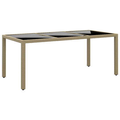 Tavolo Giardino 190x90x75 cm Vetro Temperato e Polyrattan Beige