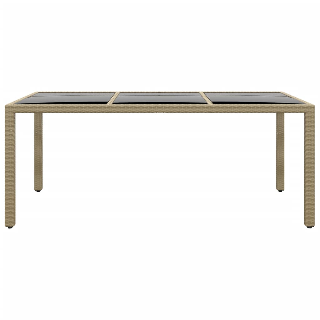 Tavolo Giardino 190x90x75 cm Vetro Temperato e Polyrattan Beige