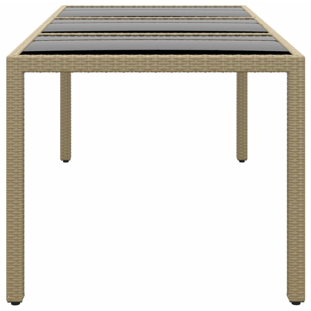 Tavolo Giardino 190x90x75 cm Vetro Temperato e Polyrattan Beige