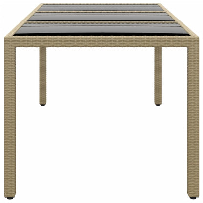 Tavolo Giardino 190x90x75 cm Vetro Temperato e Polyrattan Beige