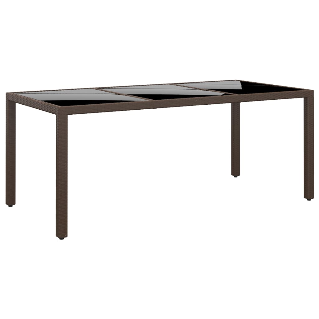 Tavolo Giardino 190x90x75 cm Vetro Temperato Polyrattan Marrone