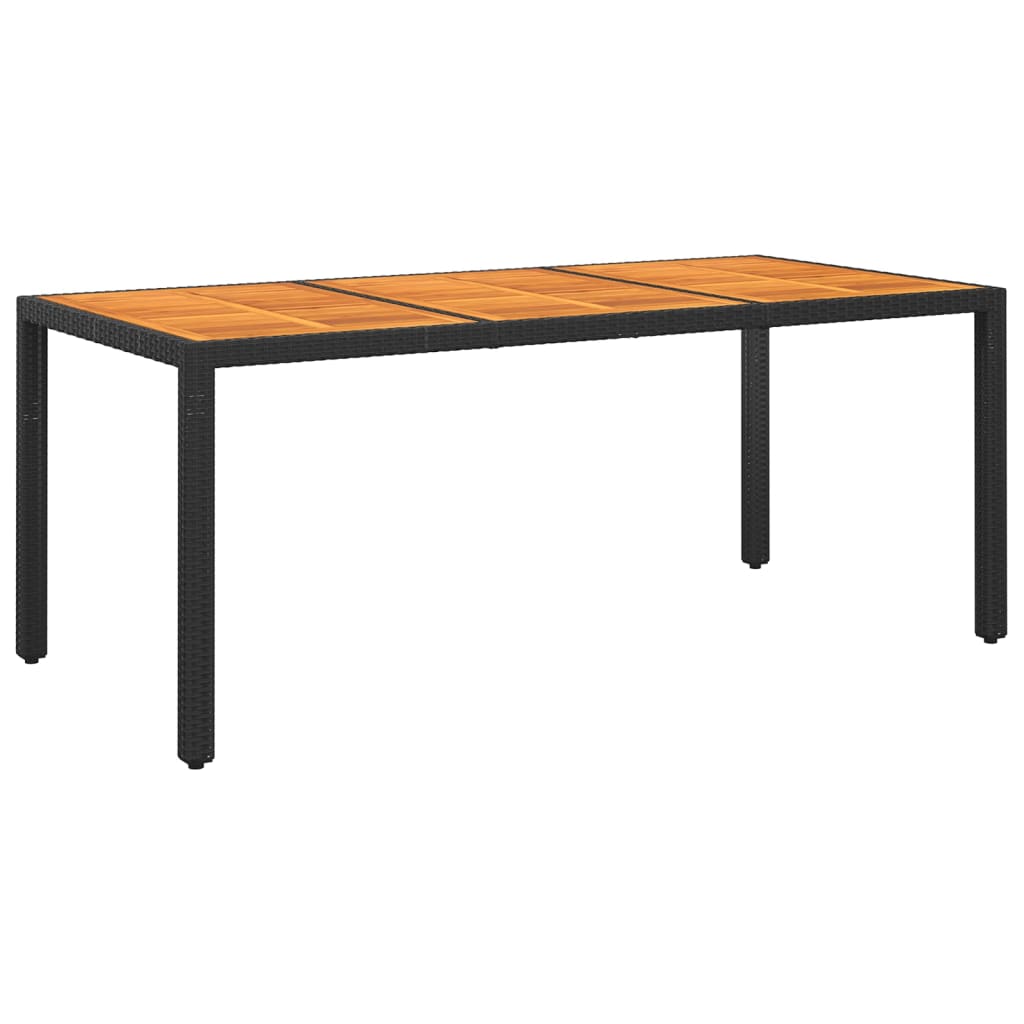 Tavolo Giardino 190x90x75 cm Massello Acacia e Polyrattan Nero