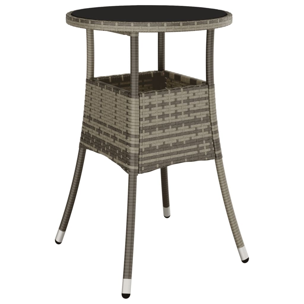 Tavolo Giardino Ã˜60x75 cm Vetro Temperato e Polyrattan Grigio