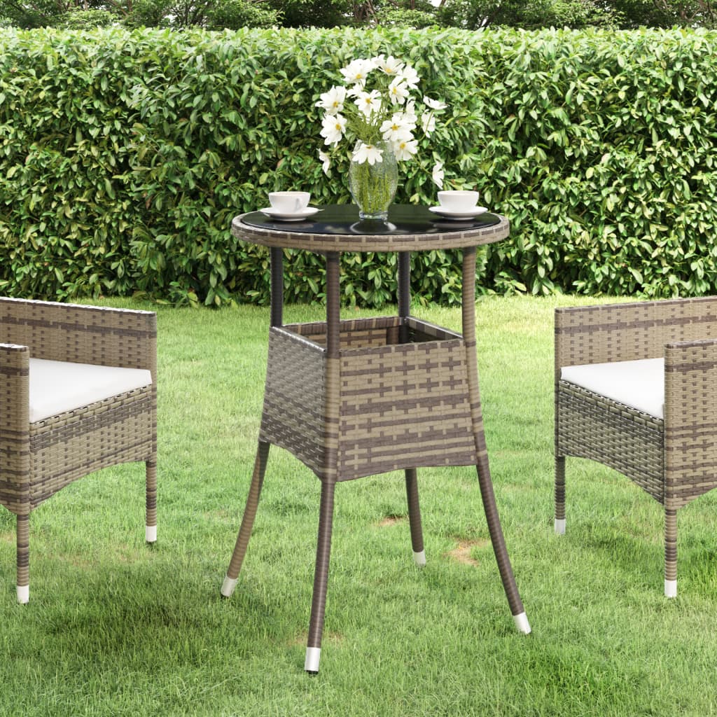 Tavolo Giardino Ã˜60x75 cm Vetro Temperato e Polyrattan Grigio