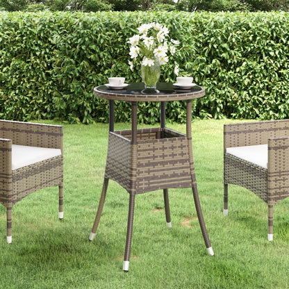 Tavolo Giardino Ã˜60x75 cm Vetro Temperato e Polyrattan Grigio