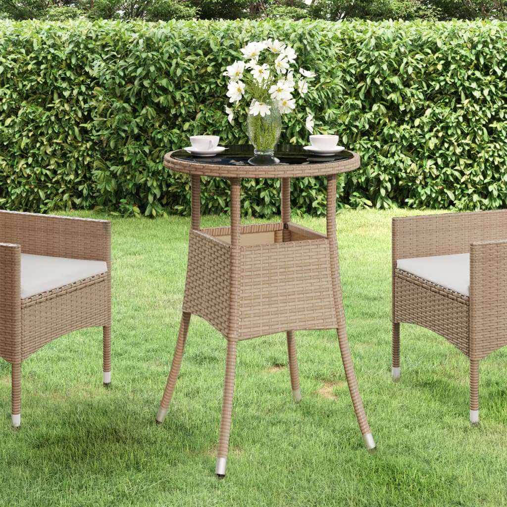 Tavolo da Giardino Ã˜60x75 cm Vetro Temperato e Polyrattan Beige