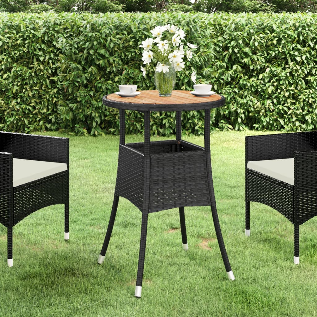 Tavolo Giardino Ã˜60x75 cm Massello Acacia e Polyrattan Nero