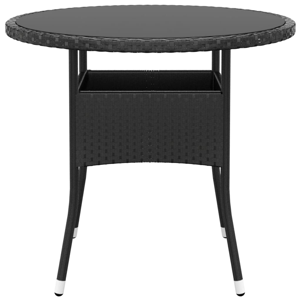 Tavolo da Giardino Ã˜80x75 cm Vetro Temperato e Polyrattan Nero