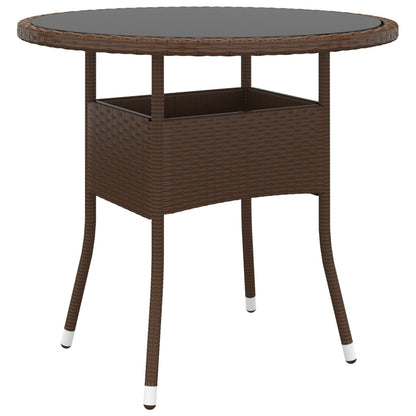 Tavolo Giardino Ã˜80x75 cm Vetro Temperato e Polyrattan Marrone