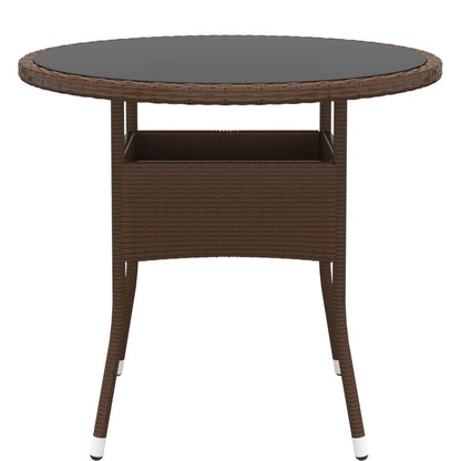 Tavolo Giardino Ã˜80x75 cm Vetro Temperato e Polyrattan Marrone