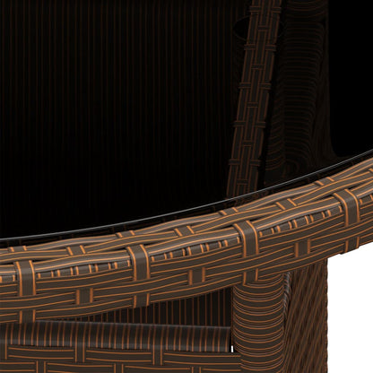 Tavolo Giardino Ã˜80x75 cm Vetro Temperato e Polyrattan Marrone