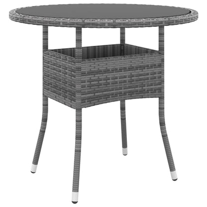 Tavolo da Giardino Ã˜80x75cm Vetro Temperato e Polyrattan Grigio