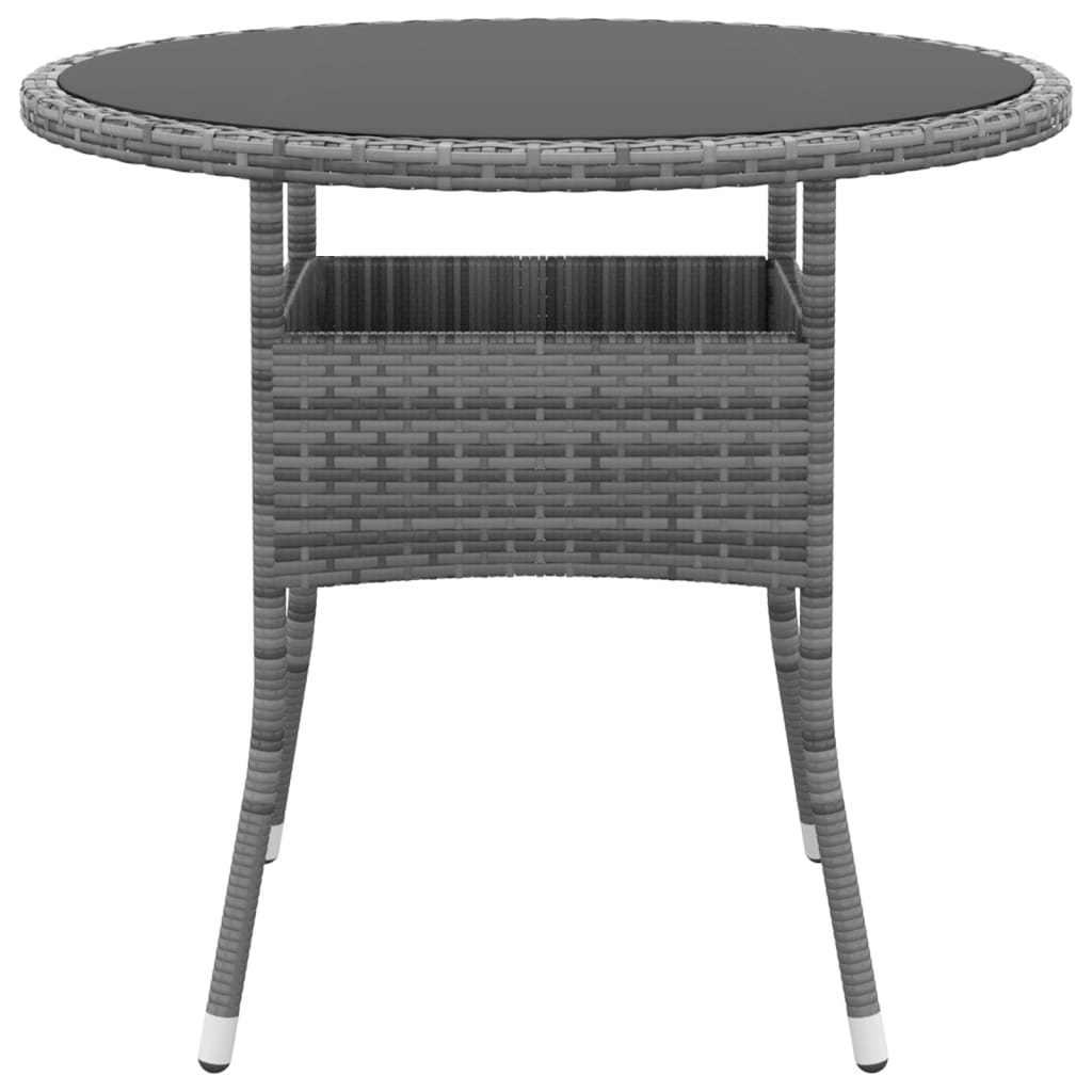 Tavolo da Giardino Ã˜80x75cm Vetro Temperato e Polyrattan Grigio