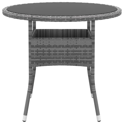 Tavolo da Giardino Ã˜80x75cm Vetro Temperato e Polyrattan Grigio