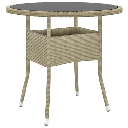 Tavolo da Giardino Ã˜80x75cm Vetro Temperato e Polyrattan Beige