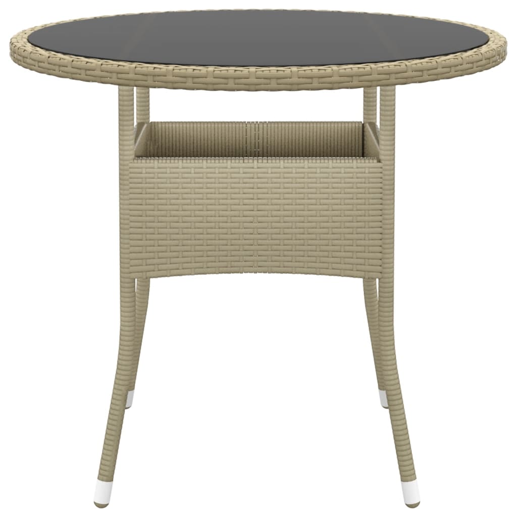 Tavolo da Giardino Ã˜80x75cm Vetro Temperato e Polyrattan Beige