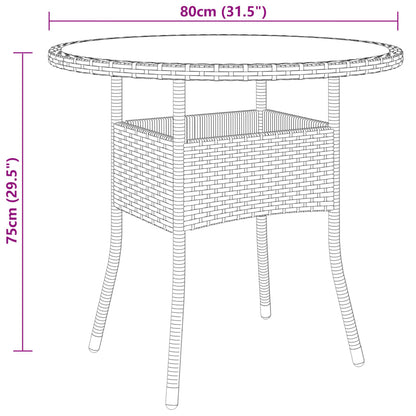 Tavolo da Giardino Ã˜80x75cm Vetro Temperato e Polyrattan Beige