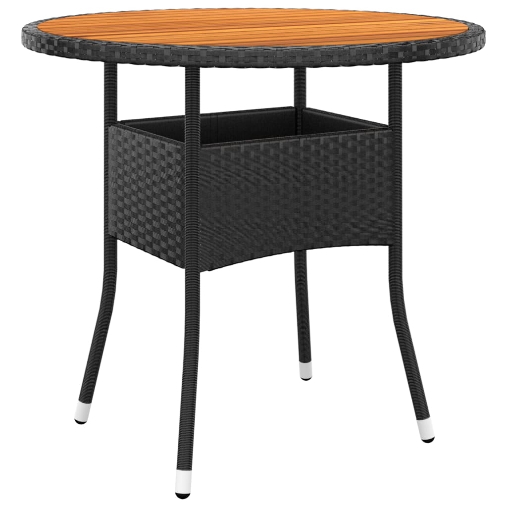 Tavolo Giardino Ã˜80x75 cm Massello Acacia e Polyrattan Nero