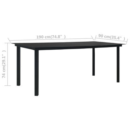 Tavolo da Giardino Nero 190x90x74 cm in Acciaio e Vetro