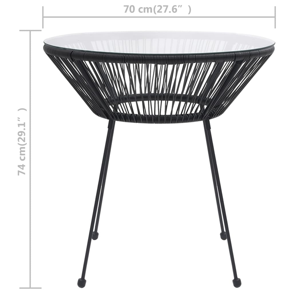 Tavolo da Pranzo per Giardino Nero ÃƒËœ70x74 cm in Rattan e Vetro