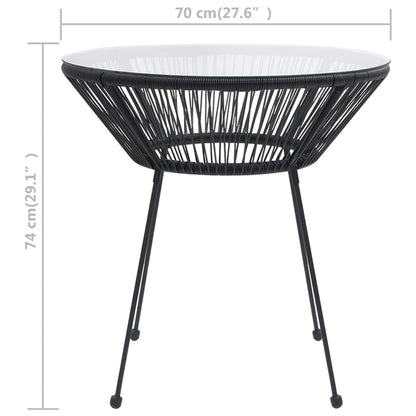 Tavolo da Pranzo per Giardino Nero ÃƒËœ70x74 cm in Rattan e Vetro